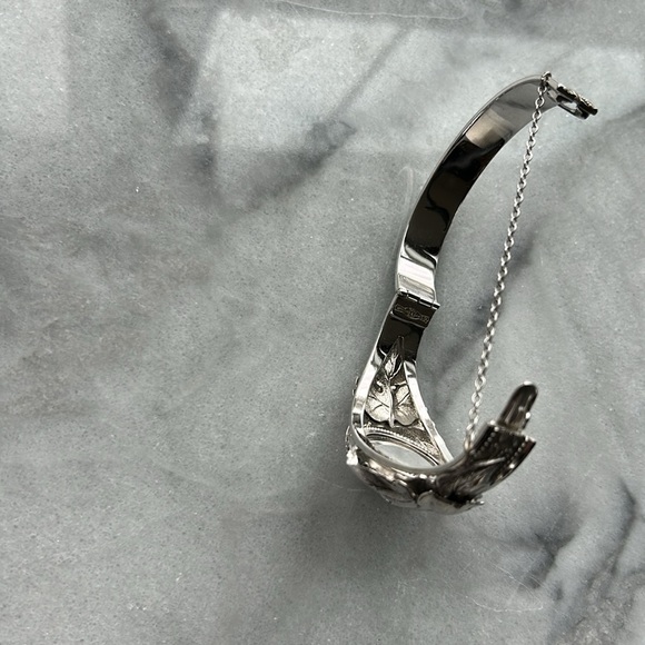 Whiting and Davis vintage silver plated hinged bracelet hematite cabochon stone - Picture 12 of 15